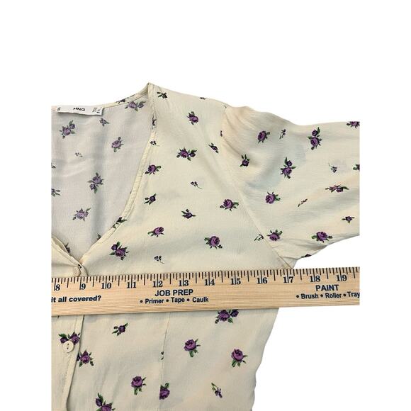 Mango Floral Button Down Blouse 4 US Peplum Hem Long Sleeve Cottagecore Coquette - Picture 8 of 10